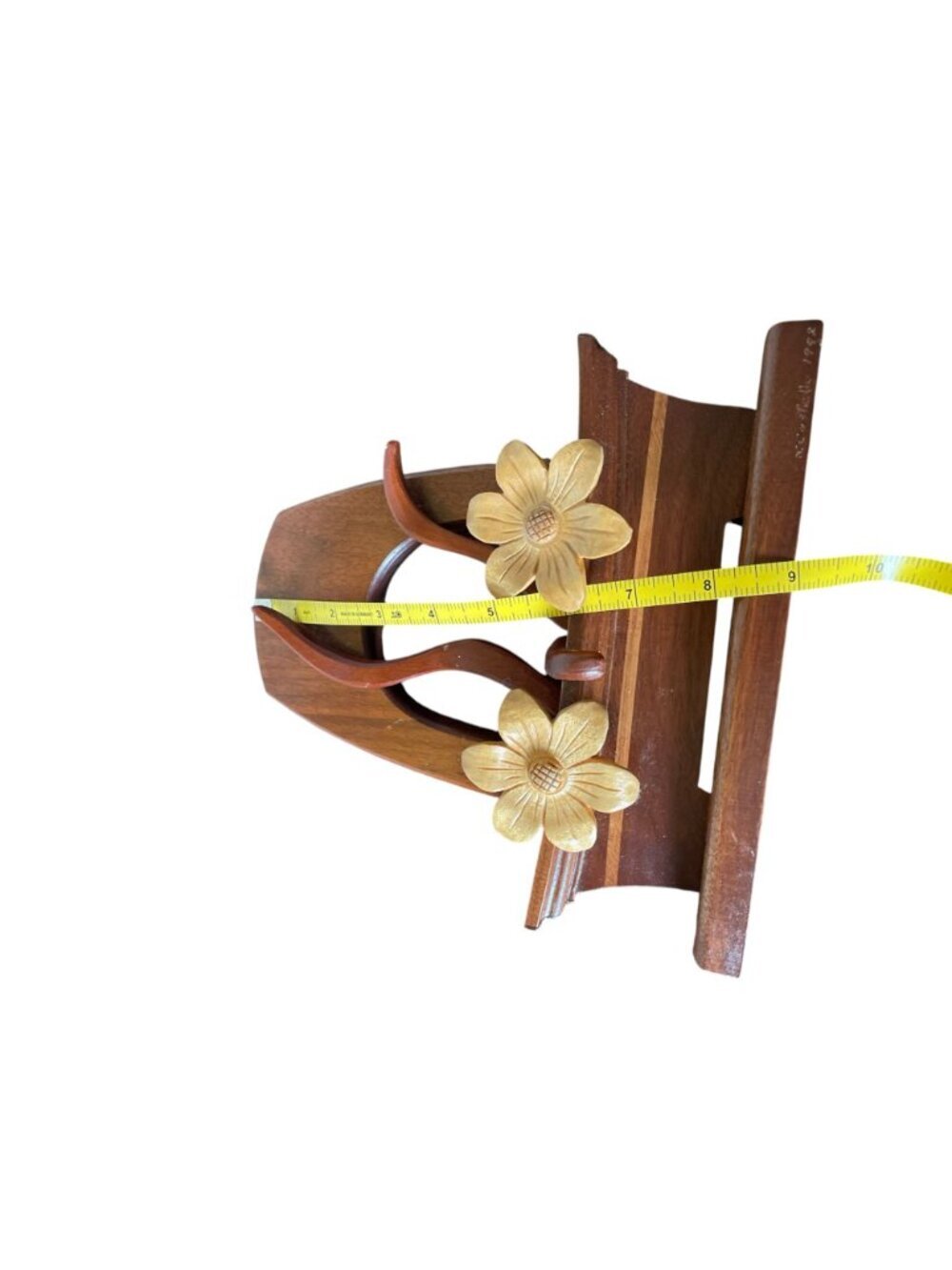 90's Hand Carved Wood Sculpture Art Piece Floral Intarsia Artisan - Picture 8 of 11